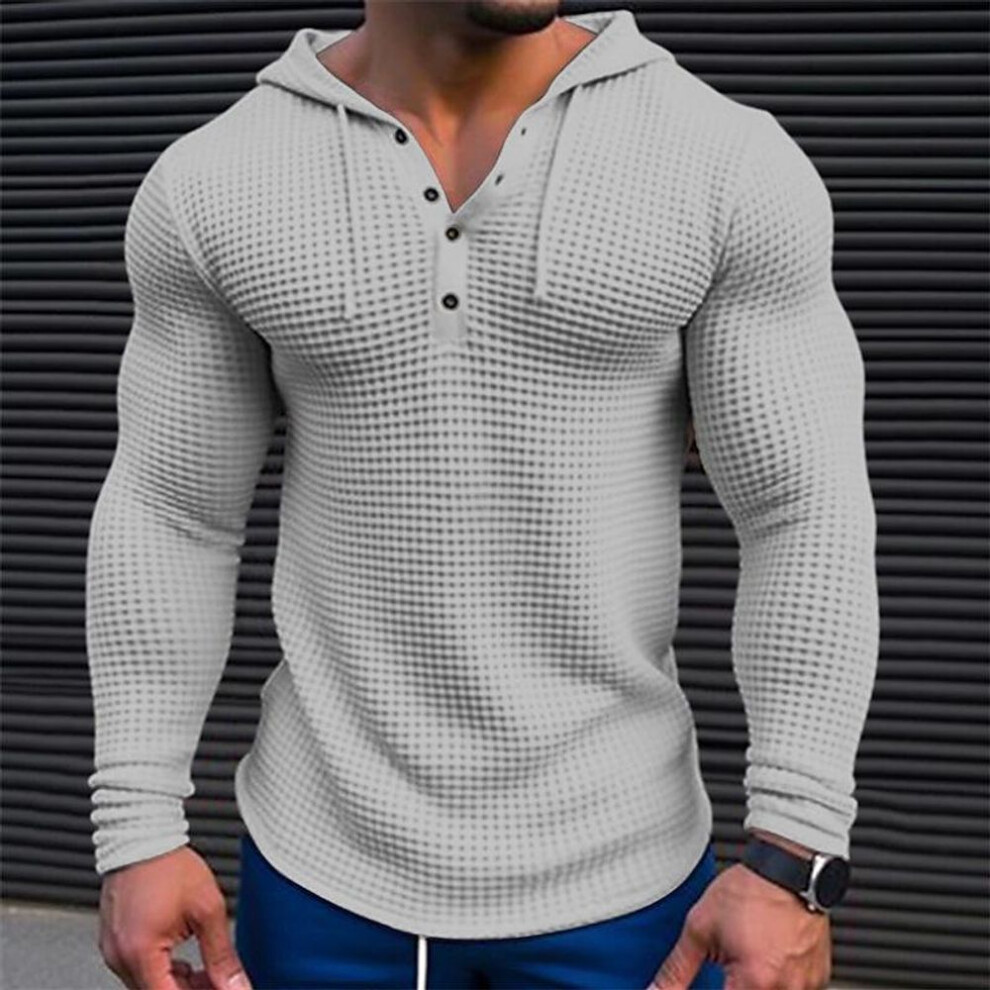 (grey, XS) Men's Pullover Casual Long Sleeve T-shirt Waffler Slim Tops Sweat-shirt Solid Color Comfortable Mens Outdoor Streetwear-image-OPC-PMNZHC5-NEW