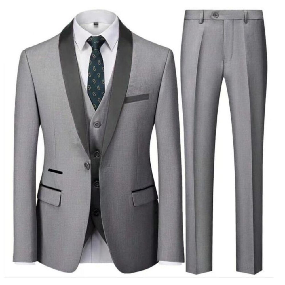 (XL, grey) Men's 3 Piece Wedding Dress Suits Slim Fit Lapel Tuxedos Party Leisure Formal Male Suit For Groomsman Suit (blazer+vest+pants)-image-OPC-PMNZHNG-NEW