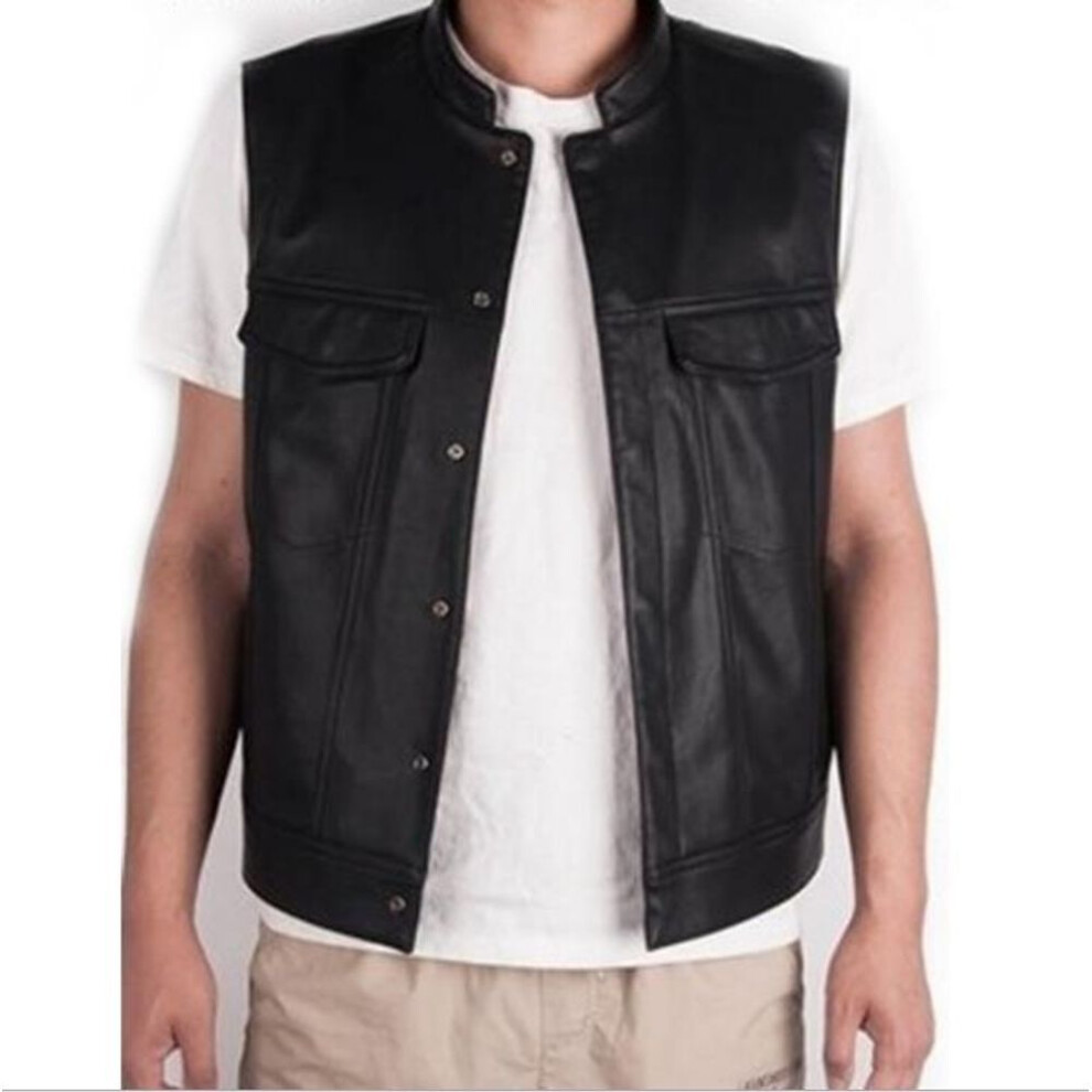 (black, XL) Men's Plus Size Stylish Short Vest Slim-fit Pu Leather Jacket-image-OPC-PMNZJS5-NEW