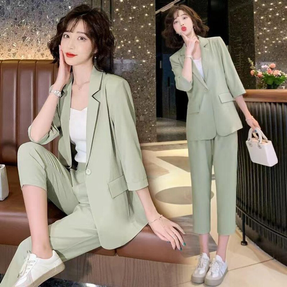 (green, XXXXL) Fashion Suit Jacket Two Piece Sets For Women Green Women's Blazer And Pants Suits Set 2 Elegant Pieces Fall Outfits Autumn-image-OPC-PMNZJVK-NEW