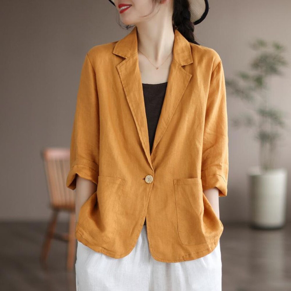 (yellow, L) Spring Casual Short Suit Jacket Women's-image-OPC-PMNZJYW-NEW