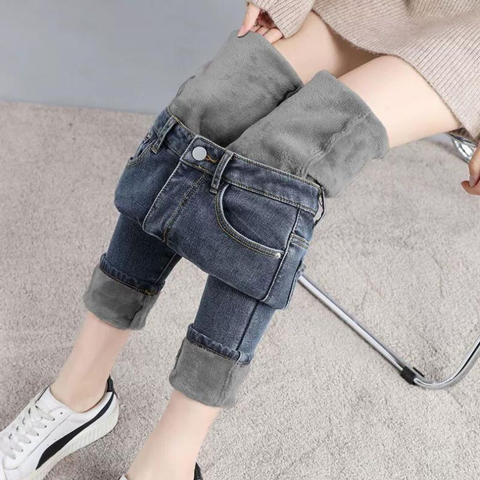 (blue-gray, 26) Winter Mid Waist Skinny Warm Jeans Women Plus Velvet Ankle Length Casual Thick Pencil Pants Women Clothing Fleece Denim Trousers-image-OPC-PMNZTVB-NEW