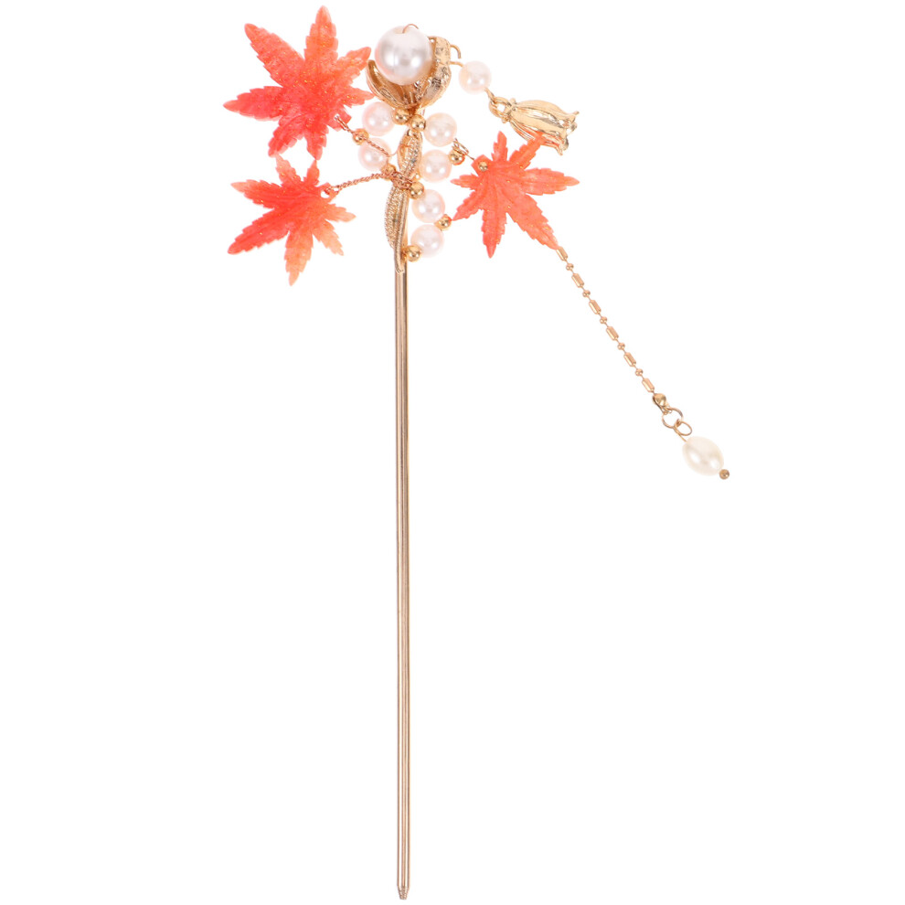 Maple Leaf Hair Stick Metallo Stile Con Nappe-image