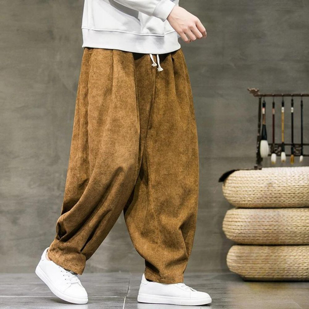 (dark khaki, M) Winter Corduroy Pants Men's Solid Color Fleece Thickened Harem Sweatpants Winter Men's Warm Casual Pants-image-OPC-PMP28QK-NEW