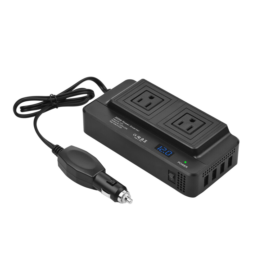 200W Car Power Inverter DC 12V to AC 110V with Digital Display, 2 AC Outlets & USB Ports-image-OPC-PMP28TJ-NEW