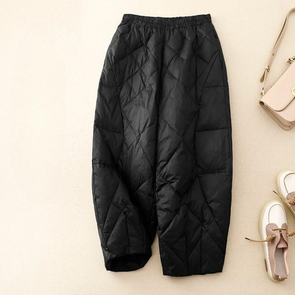 (black, S) Winter Nine-point Pants, Lightweight, Straight, Loose, High-waisted Cotton Pants, Women-image-OPC-PMP2B97-NEW