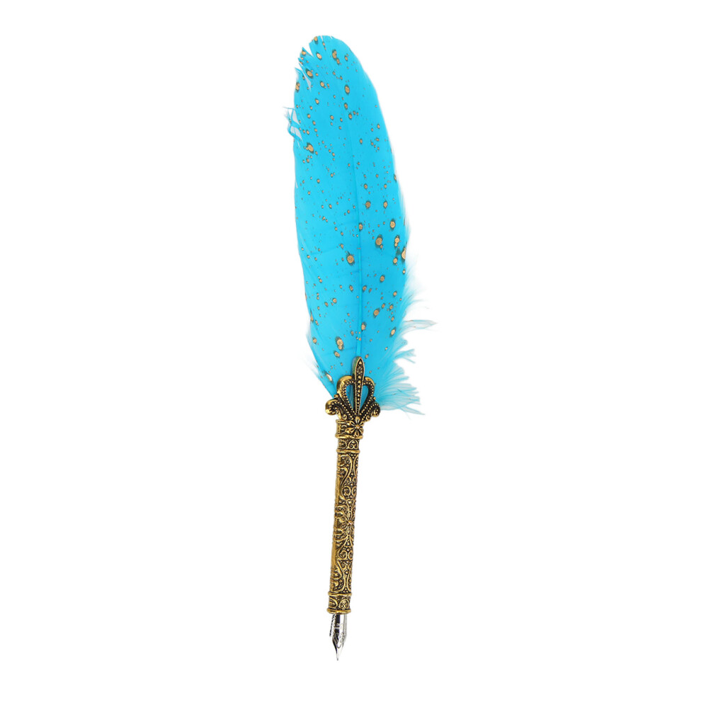 Sky Blue Feather Pen Set with Zinc Alloy Nib, Vintage Calligraphy 9x27.8cm-image-OPC-PMP2R8K-NEW