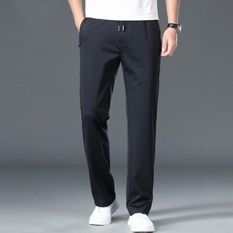 (navy blue, S) Men's Summer Loose Straight Plus Size Elastic Pants Simple Business Casual Pants-image-OPC-PMP2RWZ-NEW