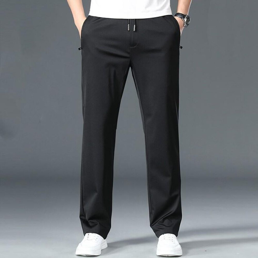 (black, M) Men's Summer Loose Straight Plus Size Elastic Pants Simple Business Casual Pants-image-OPC-PMP2RXP-NEW