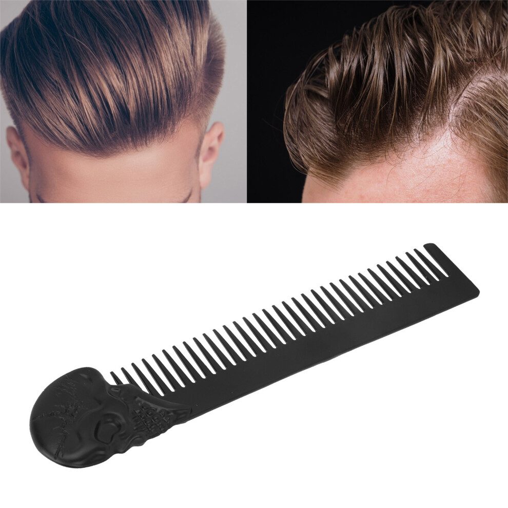 Black Sleek Zinc Alloy Beard Comb With Skull Pattern