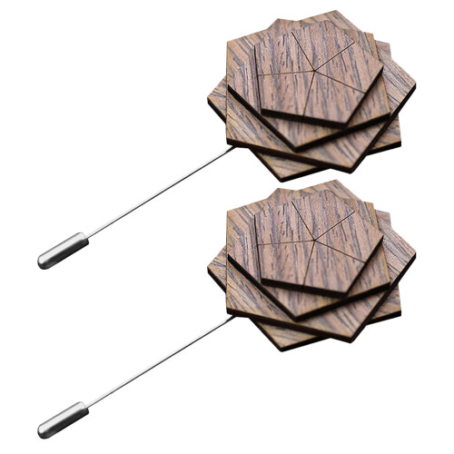 2 Pezzi Spilla In Legno Boutonniere Per