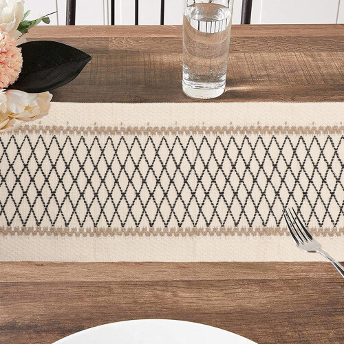 Table Runner With Tassels Black For Table Decor 1pack 2