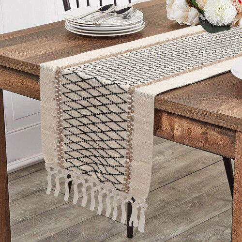 Table Runner With Tassels Black For Table Decor 1pack 1