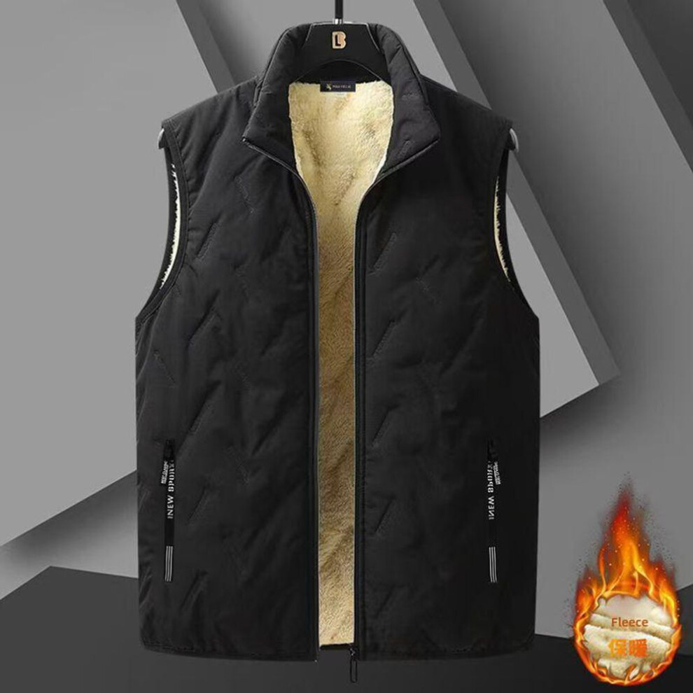 (S, black) Men's Autumn Winter Lamb Velvet Warm Down Vest Youth Plus Size Zipper Warm Jacket-image-OPC-PMP562Q-NEW
