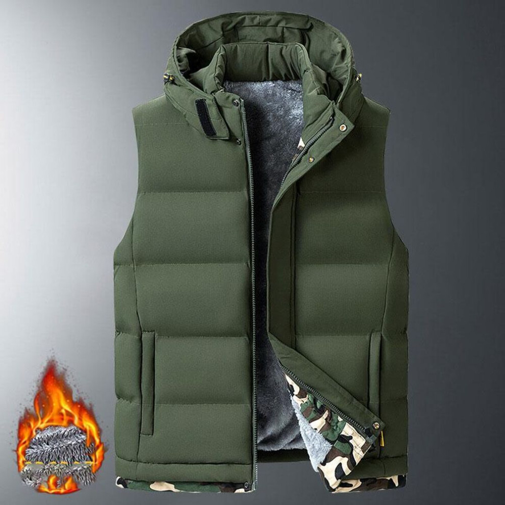 (XXXXL, green) Big Size Men's Padded Vest Hooded Zip-up Fleece Lined Sleeveless Jacket Male Winter Thick Warm Brushed Work Hiking Plus 9xl 10xl-image-OPC-PMP56CT-NEW