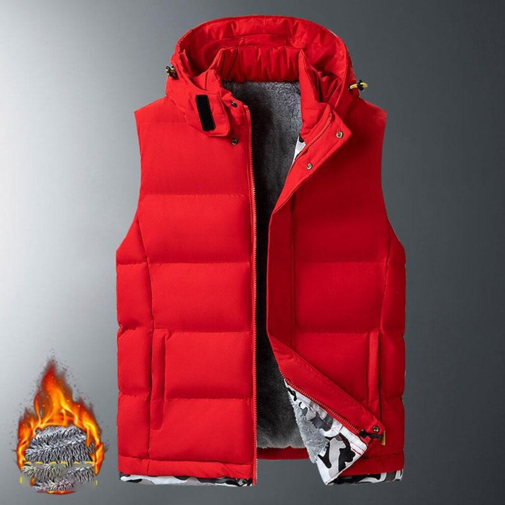 (XXXXL, red) Big Size Men's Padded Vest Hooded Zip-up Fleece Lined Sleeveless Jacket Male Winter Thick Warm Brushed Work Hiking Plus 9xl 10xl-image-OPC-PMP56DF-NEW