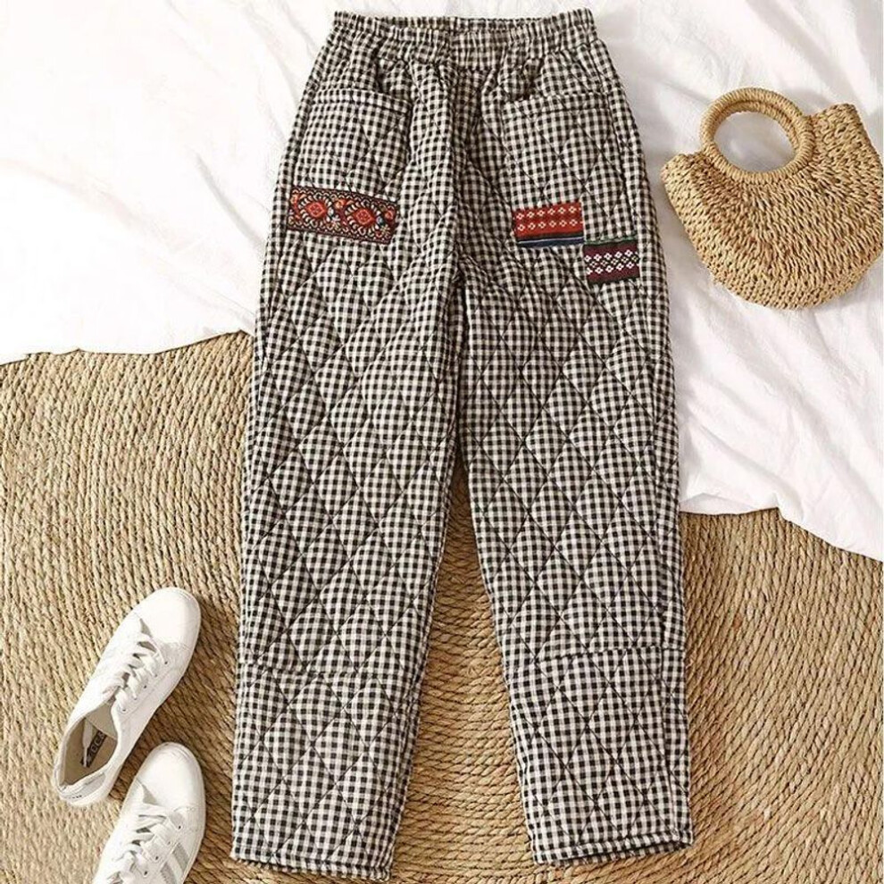 (black, M) Women's Winter Thick Warm Retro Plaid Casual Pants-image-OPC-PMP579H-NEW