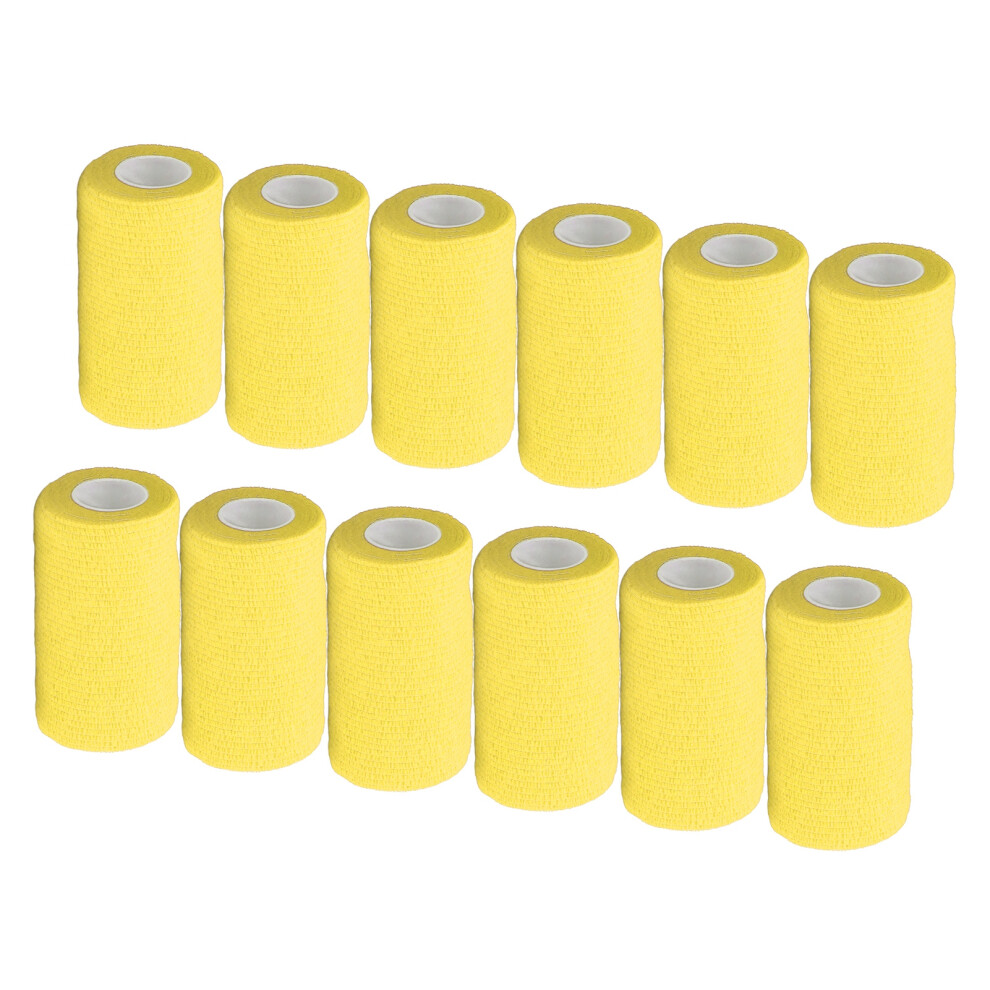 Yellow 12Pcs 10Cm Natural Latex Self-Adhesive Bandages For Cows, Dogs & Horses