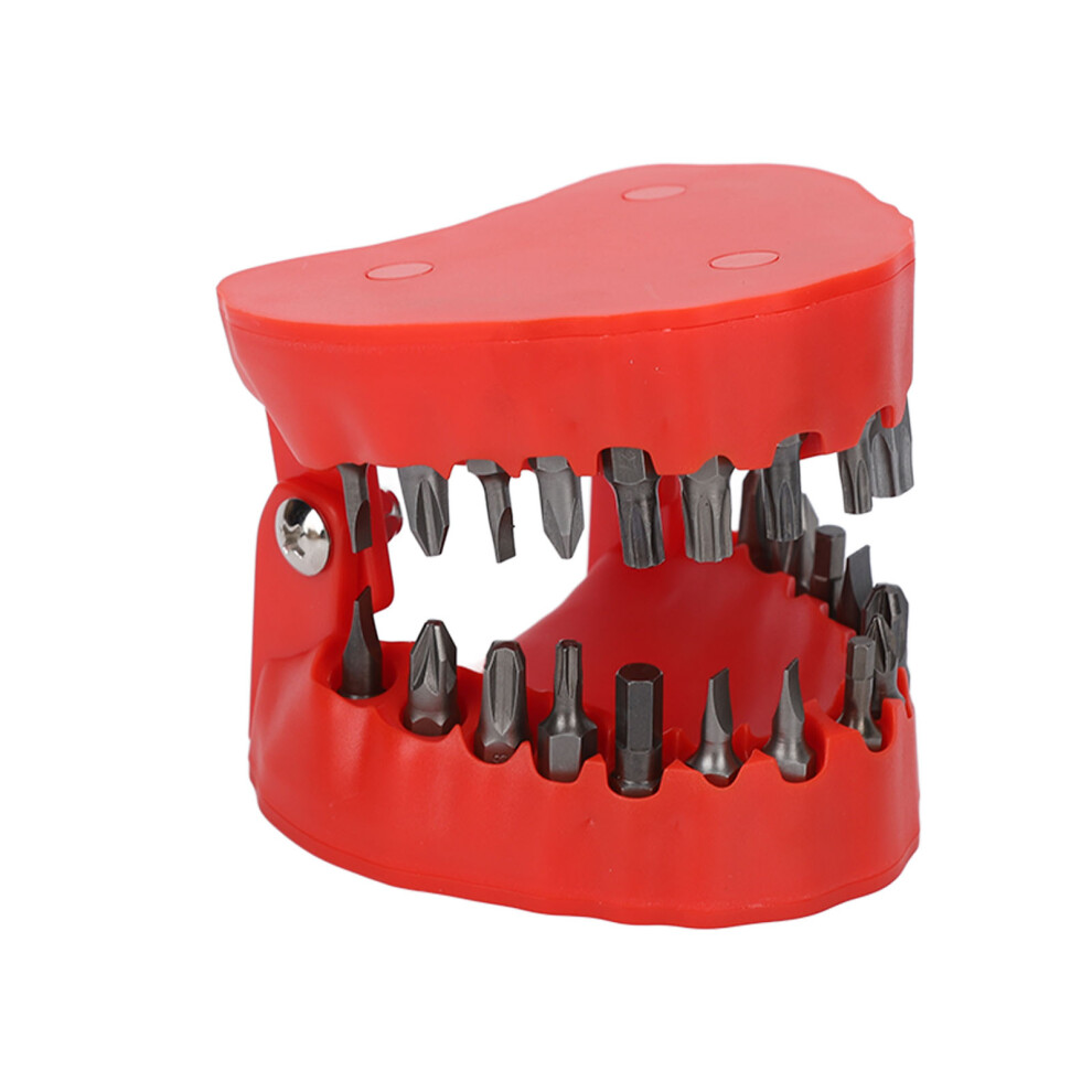 Red Denture Drill Bit Holder with 28 ABS Screwdriver Bits Organizing Tool