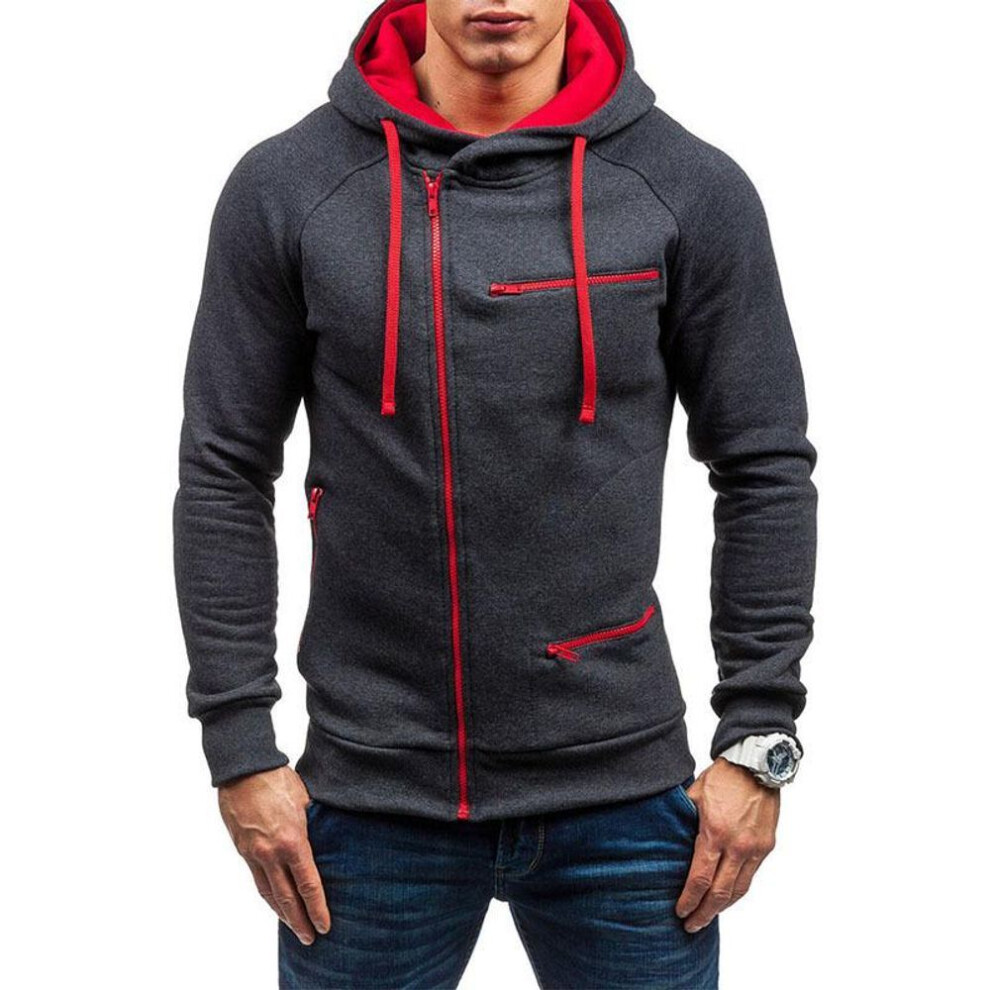 (dark grey, S) Men Hoodie Sweatshirt Casual Solid Long Sleeve Mens Hoodies Slim Zipper Hooded Cardigan Sweatshirts Men Hoody Sweat Homme-image-OPC-PMP592Q-NEW