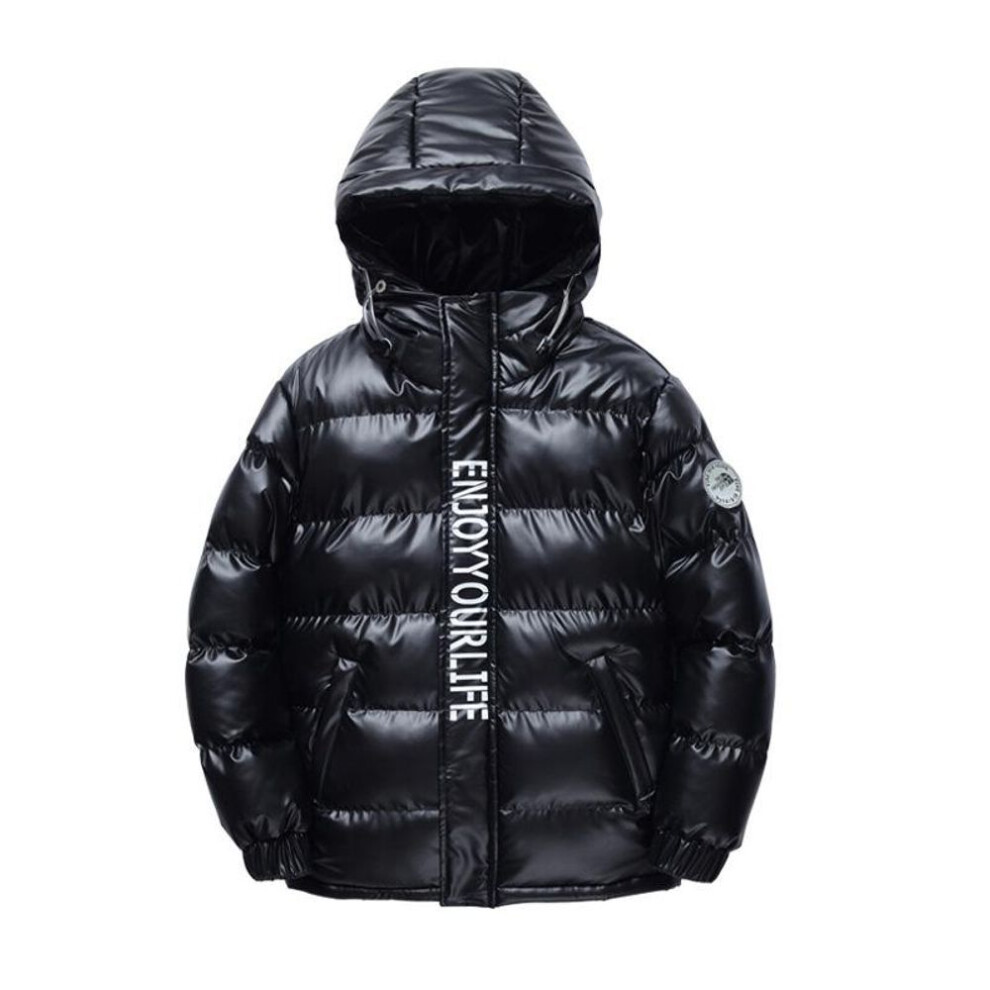(black, 130) Winter Outdoor Bright Padded Jacket Boys Trendy Hoodie Thickened Windproof Warm Non Washable Down Jacket Cotton Jacket-image-OPC-PMP59FN-NEW