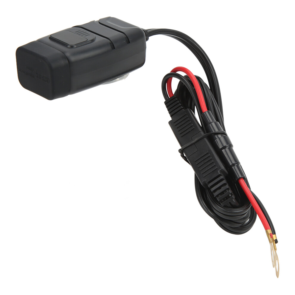 Motorcycle Dual Usb Charger Sae To Usb Adapter With Switch Waterproof Cover & Built-In Voltmeter, Red 3201357353222