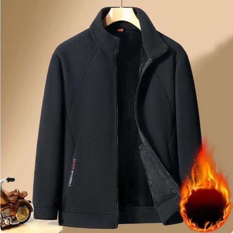 (black, S) Fleece Men's Polar Fleece Jacket Plus Velvet Thick Loose Sweater Casual Warm Stand-up Collar Jacket-image-OPC-PMP5DTT-NEW