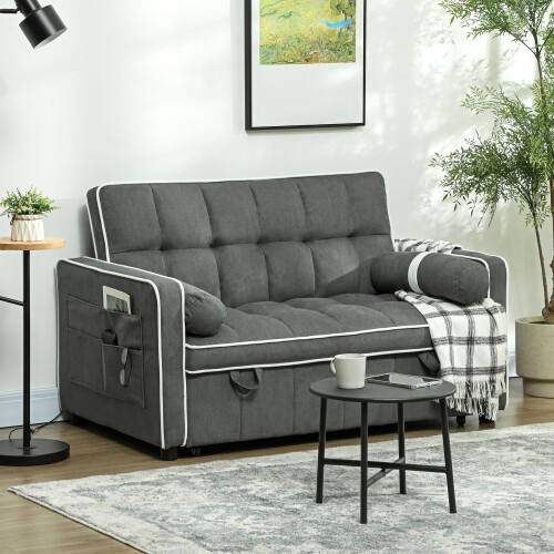 Homcom HOMCOM 2 Seater Pull Out Sofa Bed with Adjustable Backrest, Charcoal Grey