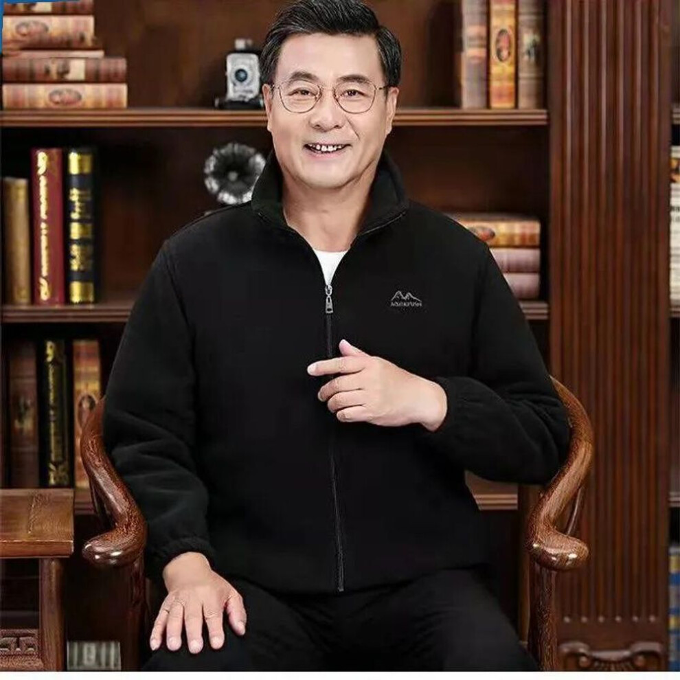 (black, M) Men's Autumn Fleece Jacket For Middle-aged And Elderly Men Minimalist Zipper Sweatshirt-image-OPC-PMP5GRN-NEW