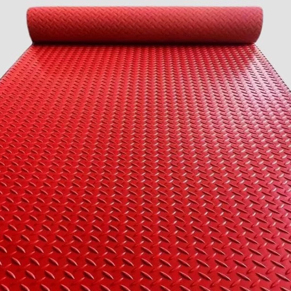 Garage Floor Mat Non-Slip Pvc Rubber Roll 1.6Mm Thick 1X5m For Garage, Warehouse, Gyms, Trailers And Pickup Trucks Red 9354506645298