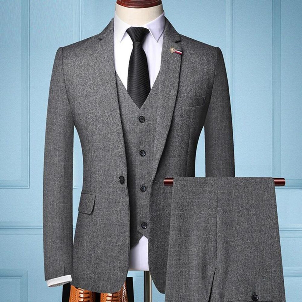 (2XL, dark grey) Hombre Elegante (blazer+vest+pants) Men's Fashion Business Casual Slim Fit Wedding Business Suit Elegant Man Suit-image-OPC-PMP5TJC-NEW