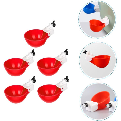 Automatic Chicken Waterer Cups 5-Pack For Poultry, Multi-Function Feeder Bowl, Easy Install, Sturdy 1