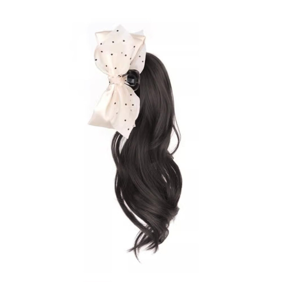 Synthetic Bow Wig Ponytail Natural Fluffy Texture Big Wave Ponytail Long Hair Beige Brown And Black