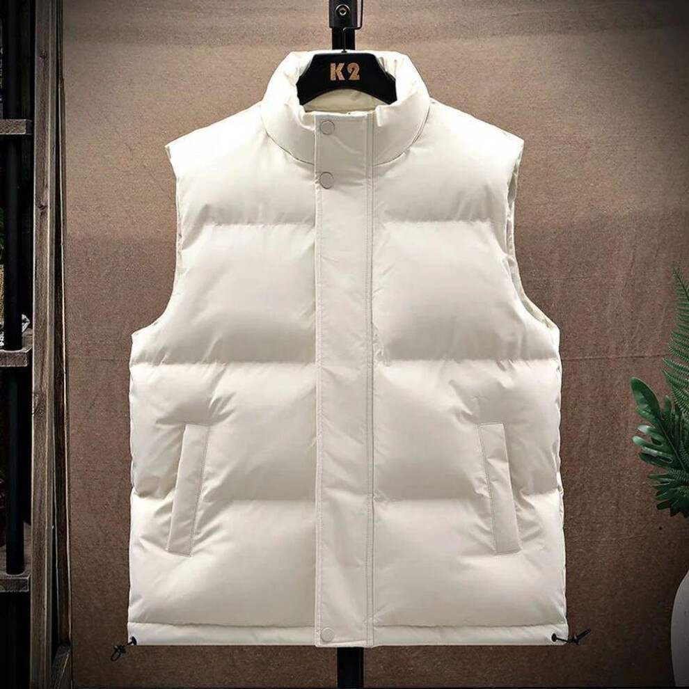 (XL, white) Cotton Vest Jacket Men Puffer Sleeveless Coats Mens Solid Color Jacket Winter Warm Waistcoat Outwear Windbreaker Clothing-image-OPC-PMP5XK9-NEW