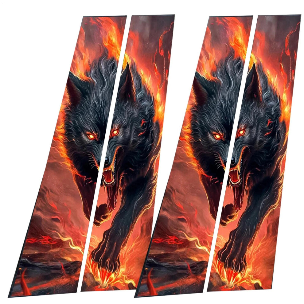 (A) 2Pcs Car Center Pillar Sticker Car Door Pillar Decals Wolf Engulfed Sticker Black 4069369212697