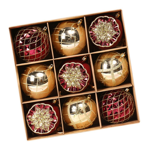 Weihnachtskugel-Ornament-Set, bemalte-Burgundergold