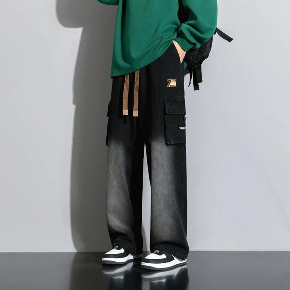 (black, 3XL) American Retro Jeans Loose Straight Leg Trendy Brand High Street Wide Leg Pants-image-OPC-PMP6FTH-NEW