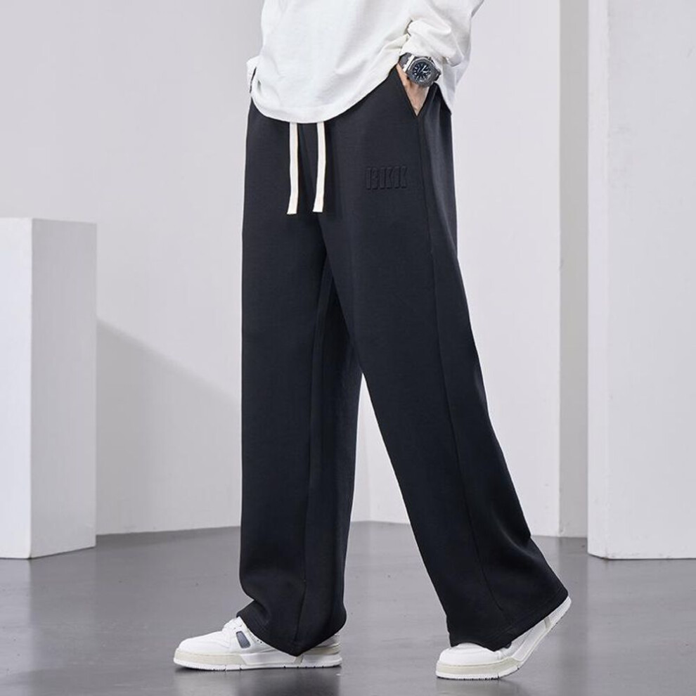 (black, 7XL) Men's Drawstring Letter Sports Baggy Pants Straight Sweatpants Wide Leg Cotton Track Pants Casual Long Trousers Big Size-image-OPC-PMP6FXV-NEW
