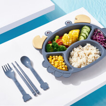 Kids Cartoon Drop-Resistant Cutlery Plate Set Crab Blue, Easy Clean