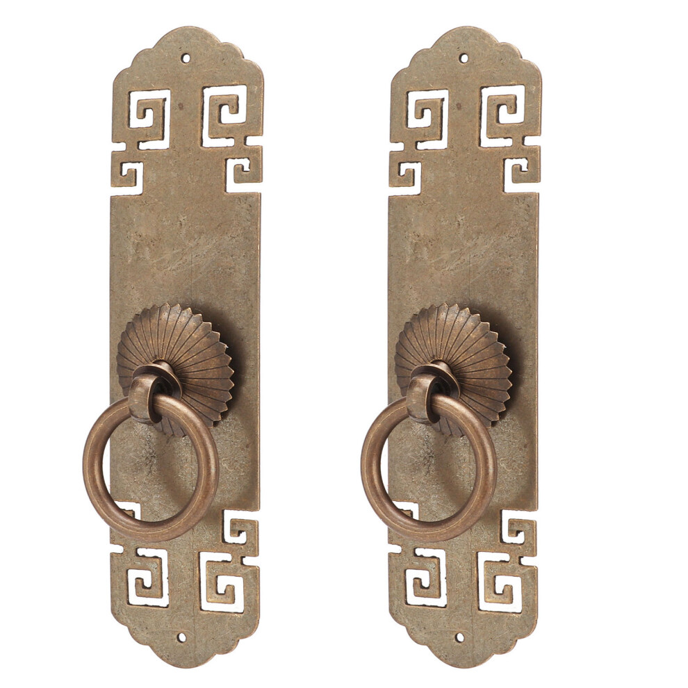 Antique Bronze Brass Cabinet Handles 2Pcs Lucky Pattern Retro Vertical Hardware 7601357366684