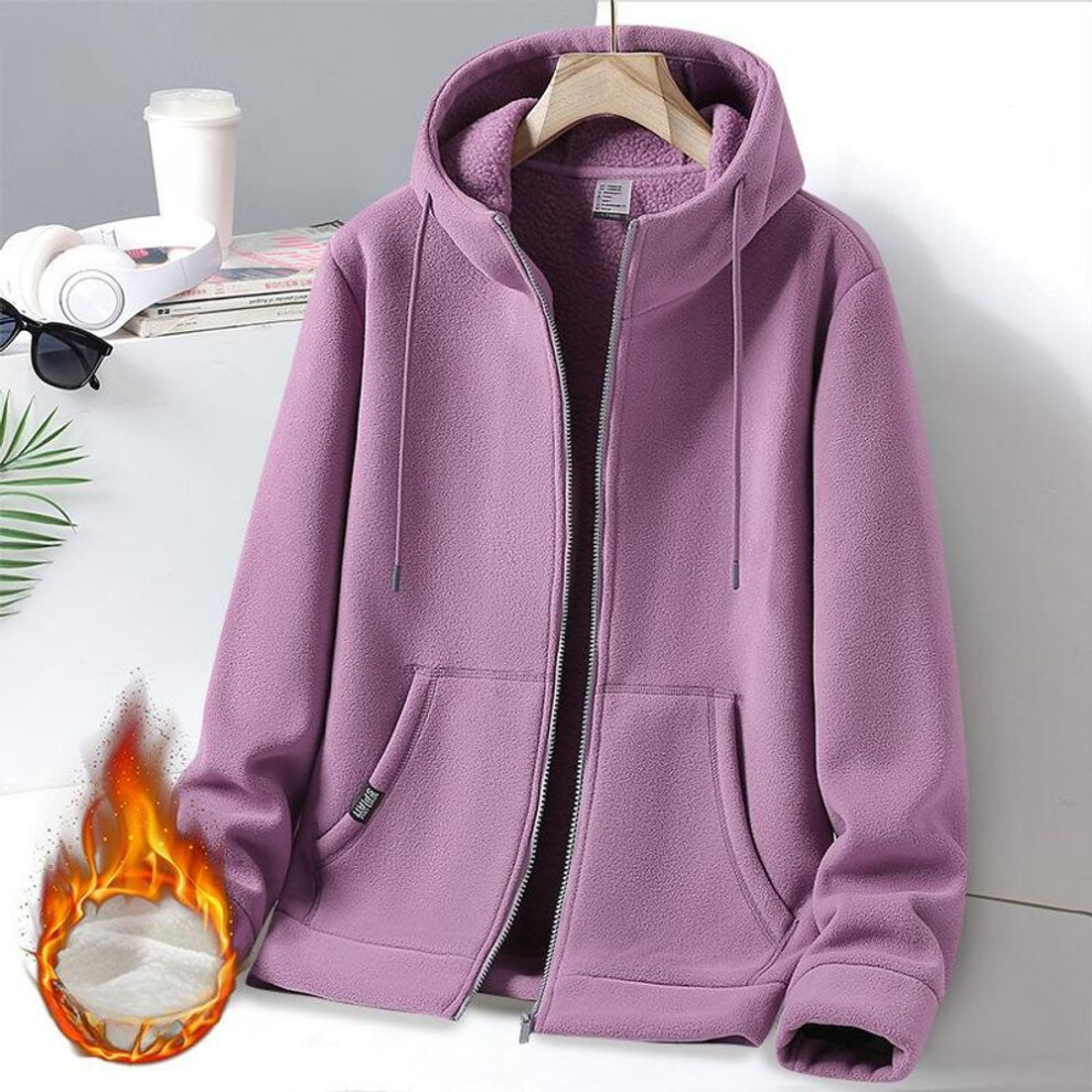 (purple, M) Men's Fleece Coat  Thickened Warm Hoodie For Autumn And Winter, Solid-color Hooded Casual Outerwear-image-OPC-PMP6QTR-NEW