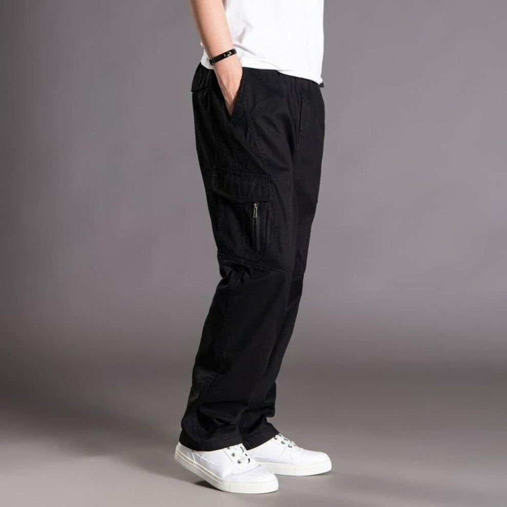 (black, XL) Men's Pants Loose Large Size Straight-leg Pants Men's Pants Autumn And Winter Pure Cotton Tooling Casual Long Pants-image-OPC-PMP6RDR-NEW