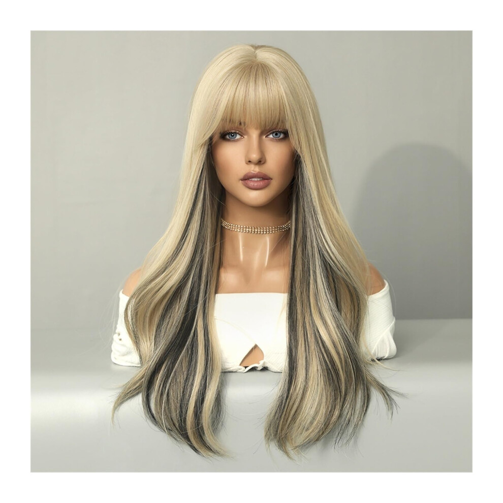 Unisex Black Wigs Long Curly Synthetic Wig Blonde With Roots Middle Part For Women Cosplay Lolita Heat-Resistant Wig
