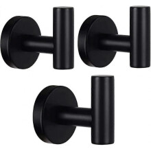 2024 3 Pack Bathroom Towel Hooks, Matte Black Coat Hooks, Robe Hooks, Sus 304 Stainless