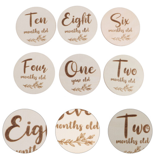 6 Unidades Tarjetas Bebé Madera Natural Mini Mensuales 2