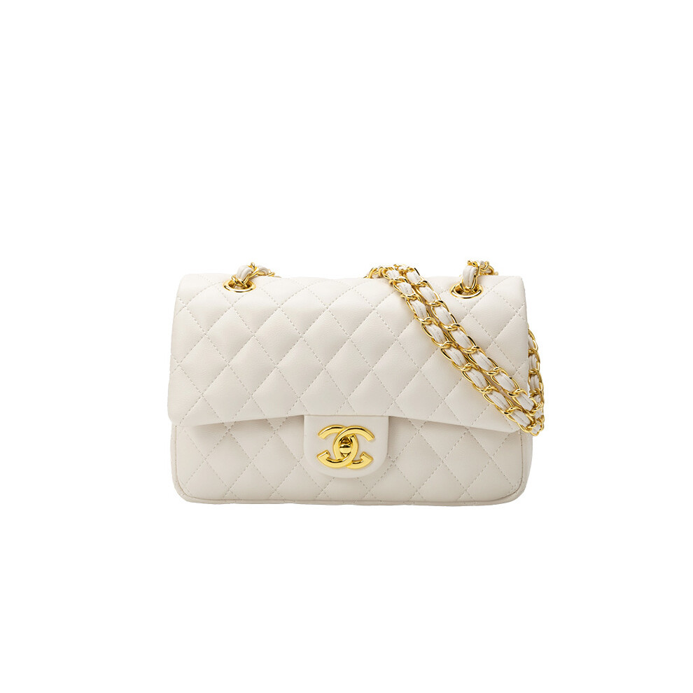 Five Leaf (White) New First Layer Cowhide Fashionable And Versatile Rhombus Chain Bag Popular Women's Bag Temperament Single Shoulder Crossbody Bag