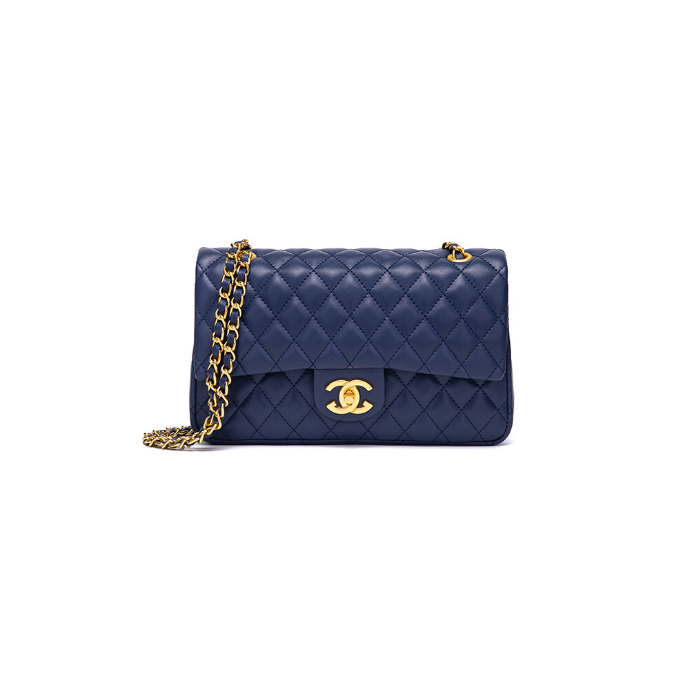 Five Leaf (Blue) New First Layer Cowhide Fashionable And Versatile Rhombus Chain Bag Popular Women's Bag Temperament Single Shoulder Crossbody Bag