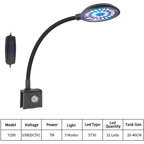 Fish Tank Light Model Y200 With Remote USB DC5V Power Remote-Controlled Aquarium Lighting 1