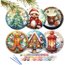 (02-Christmas) Set of 6 Painting by Numbers Placemats, 5D Painting by Numbers Non-Slip Christmas Place Mat