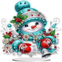 (Blue Snowman02) DIY Desktop Ornaments Christmas Snowman Diamond Art Painting Single Sided Diamond Design